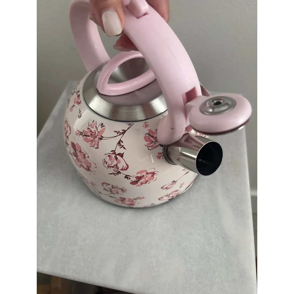 Fuelmate Stove Top Kettle Pink Floral Stainless Steel Whistling Tea Pot NEW
